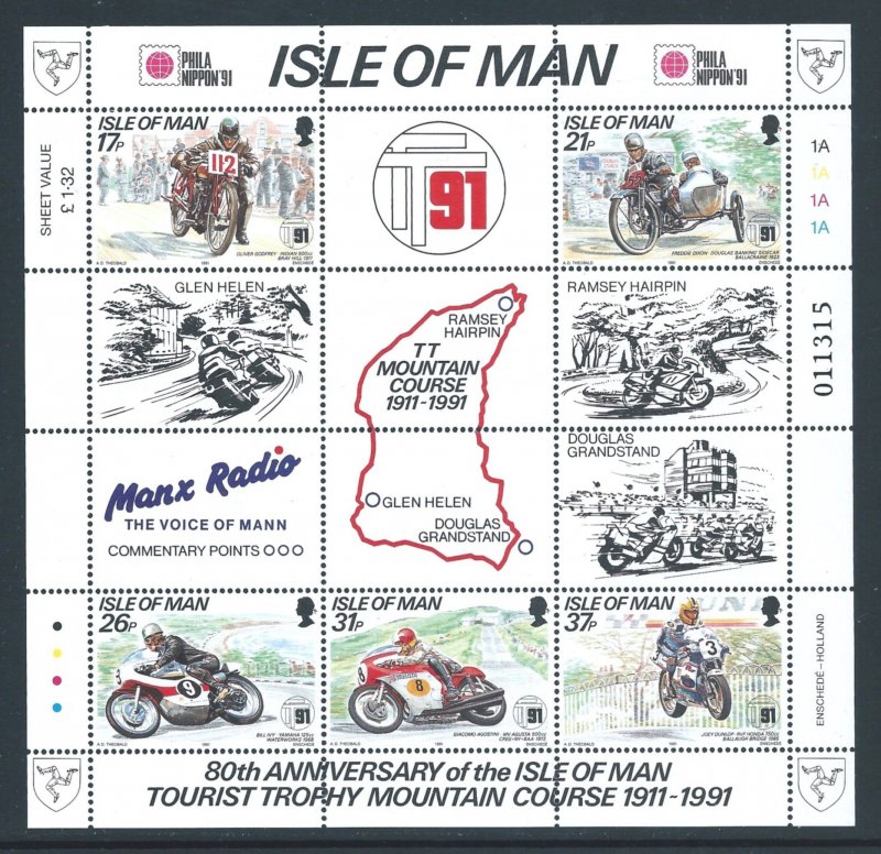 Isle of Man #476b NH Tourist Trophy - Motorcycles SS Ovptd. PhilaNippon