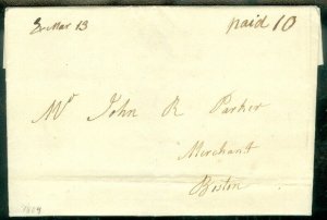 EDW1949SELL : USA 1834 Exeter NH manuscript stampless folded letter.