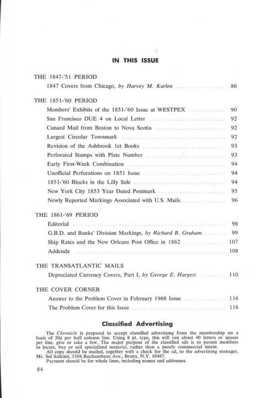 The Chronicle of the U.S. Classic Issues, Chronicle No. 59