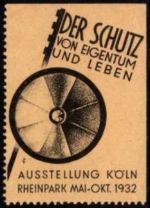 1932 German Poster Stamp The Protection Of Property and Life Exhibition Koln