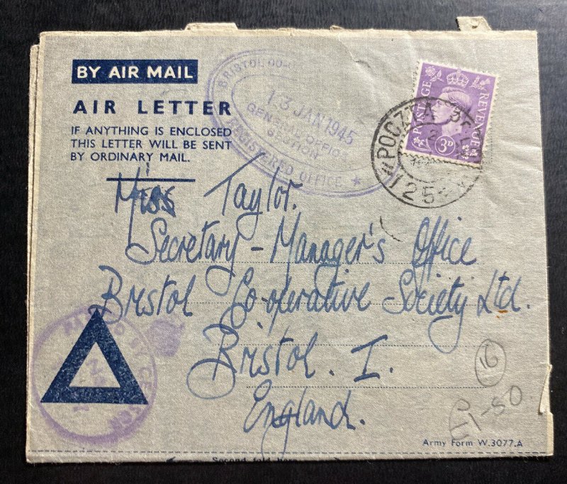 1945 Polish Field PO In England 125 OAS Air Letter Cover To Bristol