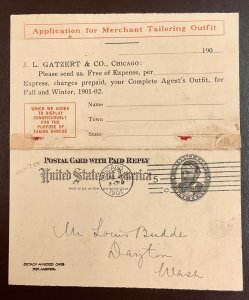 1901 Chicago UY1 Postal Reply Card  Advertising J.L. Gatzert & Co, Chicago
