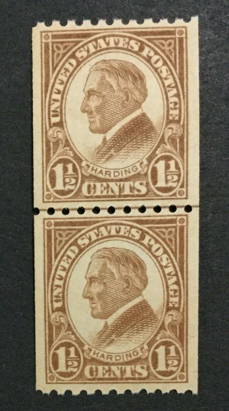 MOMEN: US STAMPS #605 LINE PAIR MINT OG NH **PSE GRADED CERT 80** LOT #32415