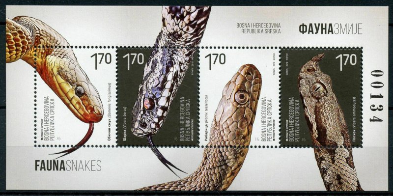 2018    BOSNIA  -   SNAKES - UNMOUNTED MINT MINI SHEET 