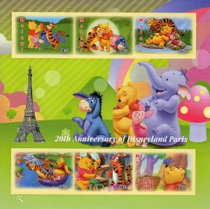 Winnie The Pooh  DISNEY 20th.Ann.Disneyland Paris Shlt(6) IMPERF. MALAWI 2012