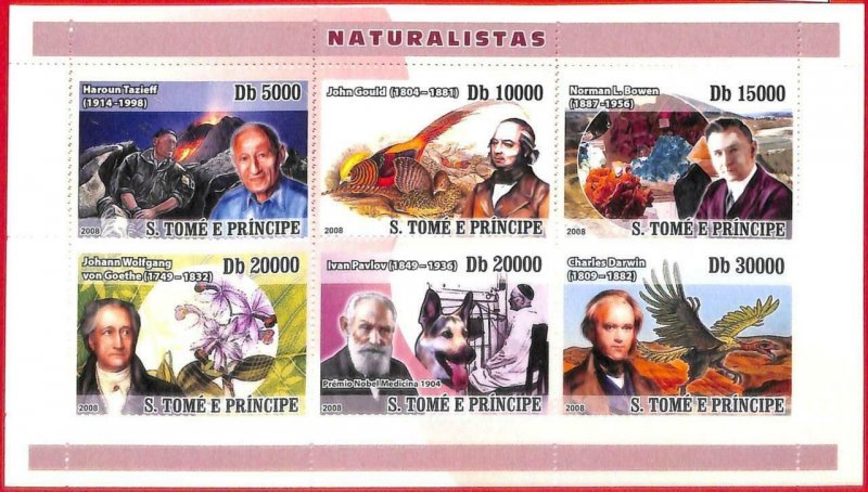 A4520 - SAO TOME & PRINCIPE - ERROR MISPERF: 2008 Pavlov, Darwin, Tazieff, Gould