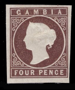 MOMEN: GAMBIA SG # 5 BROWN CROWN CC IMPERF MINT OG H £400 LOT #68796*