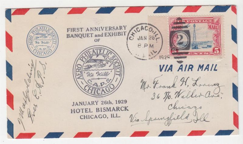 CHICAGO, ILLINOIS, 1929 AERO PHILATELIC ANNIVERSARY cover. 