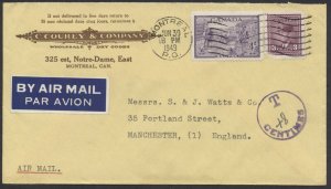 1949 Montreal Dry Goods Dealer Cover Short Paid for Air Mail to England