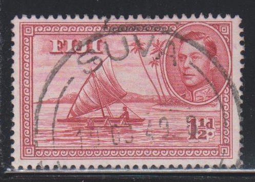 Fiji,  1 1/2d Man in Canoe (SC# 132) USED