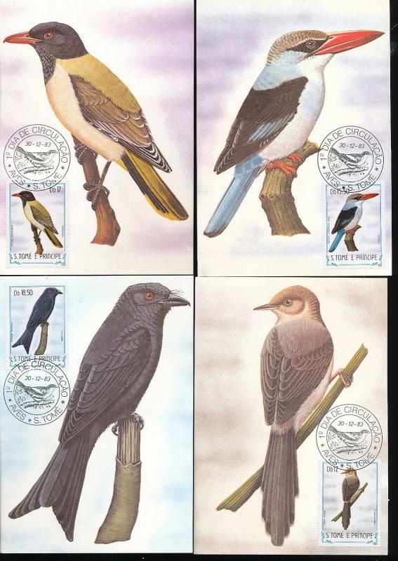 S.Tome E Principe St Thomas 1983 Birds Wildlife Maxi Cards Used (22 Items) D754a