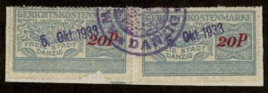 Danzig Poland Germany 20P Gerichtskostenmarke Court Fee Revenue Stamp 90944