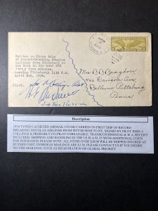 1934 USA Airmail Cover FFC Pittsburgh PA to New York NY Typed Pilot Signature