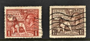 Great Britain #185-186 Empire Set Used CV$16.00