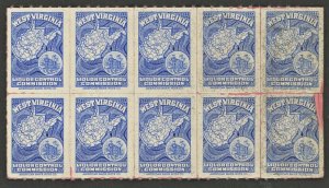 WEST VIRGINIA State Liquor Control Commission Tax Stamp Block of 10