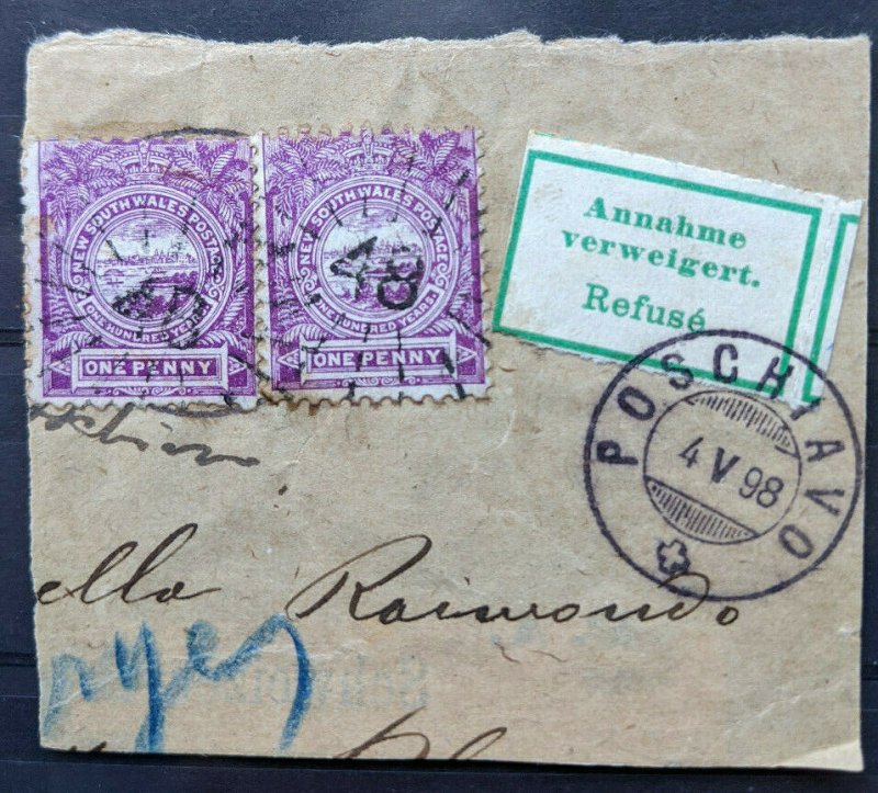 1898 Piece New South Wales ANNAHME VERWEIGERT. REFUSE fine POSCHIAVO Switzerland