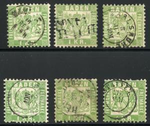 GERMANY STATES BADEN SCOTT# 26 MICHEL# 23 USED LOT OF 6 AS SHOWN 