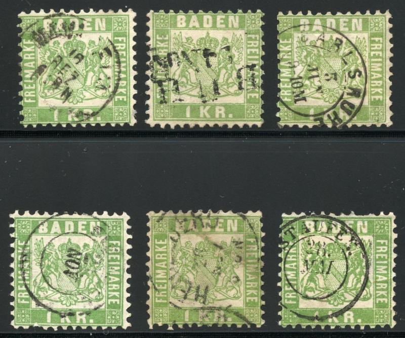 GERMANY STATES BADEN SCOTT# 26 MICHEL# 23 USED LOT OF 6 AS SHOWN 