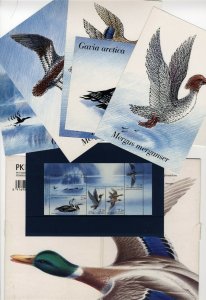 Suomi Finland 925a water birds stamps MNH sheet + 5 postcards in folder