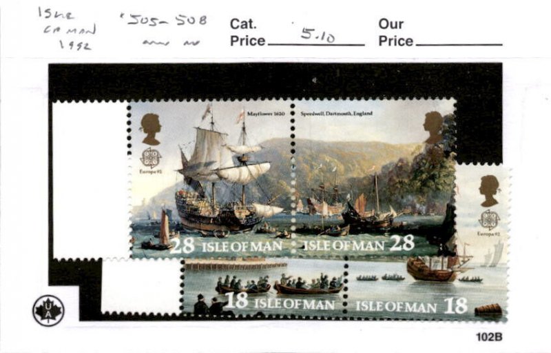 Isle of Man, Postage Stamp, #505-508 Mint NH, 1992 Pilgrims, Ship (AB)