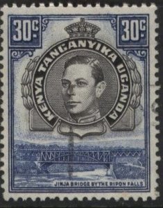 Kenya (KUT) 76 (used) 30c Jinja Bridge, George VI, brn & pur (1952)