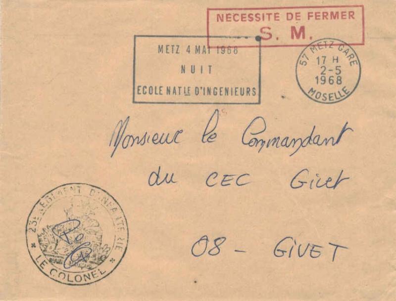 France Military Free Mail 1968 57 Metz Gare, Moselle Nuit Ecole Natle d'Ingei...