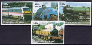 Niger 1998 Sc#1014 Trains-Locomotives Set (4) IMPERFORATED  MNH