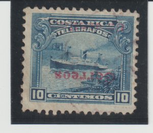 COSTA RICA Scott #87 Used  Red Inverted Ovprt TELEGRAPH 1911 Stamp  STEAMSHIP VF