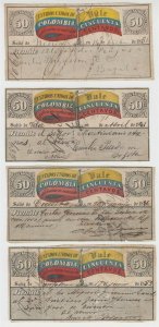 COLOMBIA 1870 INSURED LETTER STAMPS Sc G5 FOUR CUBIERTAS NEIVA, PAMPLONA SCV$120 