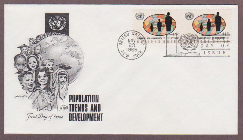 UN # 153 , Population Trends Pair on Artmaster FDC - I Combine S/H