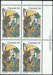 PHAMACEUTICAL FOUNDER, HEBERT = HISTORY Canada 1985 #1060 MNH UR BLOCK OF 4