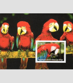 Congo 2002 Exotic Birds PARROTS s/s Perforated Mint (NH)