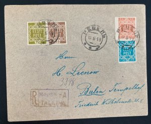 1919 Tallinn Estonia Registered Cover To Berlin Germany Imperf Stamps