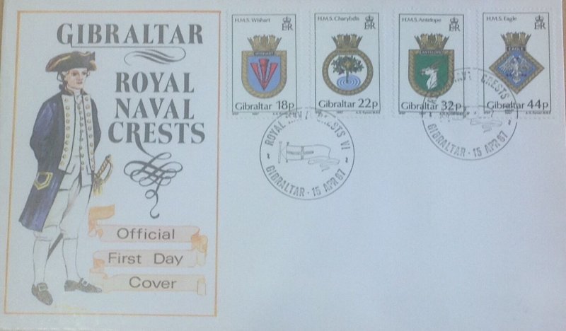 GIBRALTAR FIRST DAY COVER 1987 ROYAL NAVY CRESTS (6th series) 