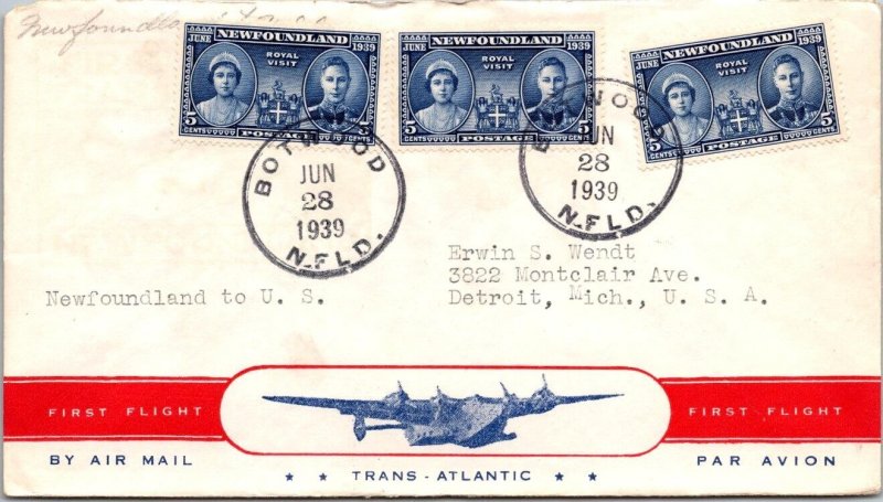 Newfoundland FFC 1939 - Airmail - Botwood NFLD To New York NY - F79242