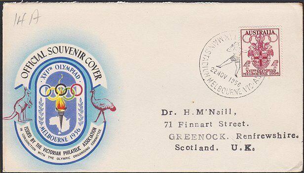 AUSTRALIA 1956 Olympic Games cover commem cancel SHOT PUT..................54057