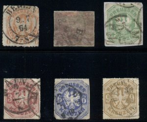 GERMAN STATES PRUSSIA Group of early issues, all used #'s16,21,23,25-7, Sc. $284