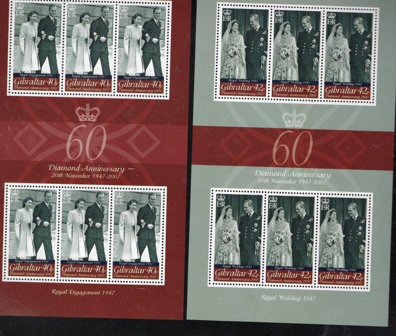 GIBRALTAR #1067-1070 2007 WEDDING OF QEII, 60TH ANNIV.MINT VF NH O.G S/S3