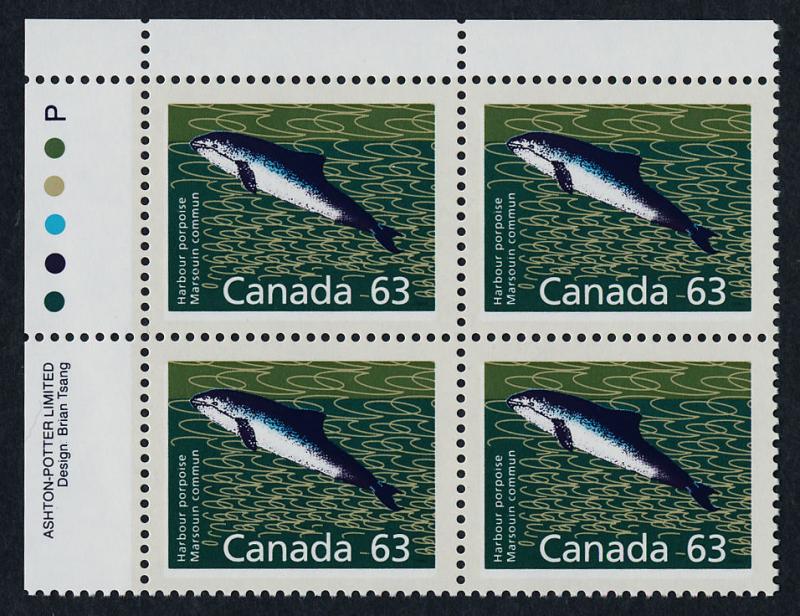 Canada 1176a TL Plate Block MNH Harbour Porpoise