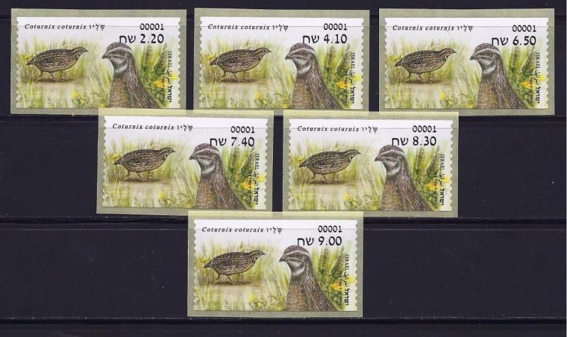 ISRAEL STAMP 2015 QUAIL CUTURNIX ATM SET MACHINE # 001 LABEL BIRDS MNH