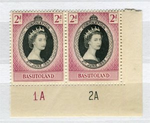 BASUTOLAND; 1953 early QEII Coronation issue Mint CORNER PAIR
