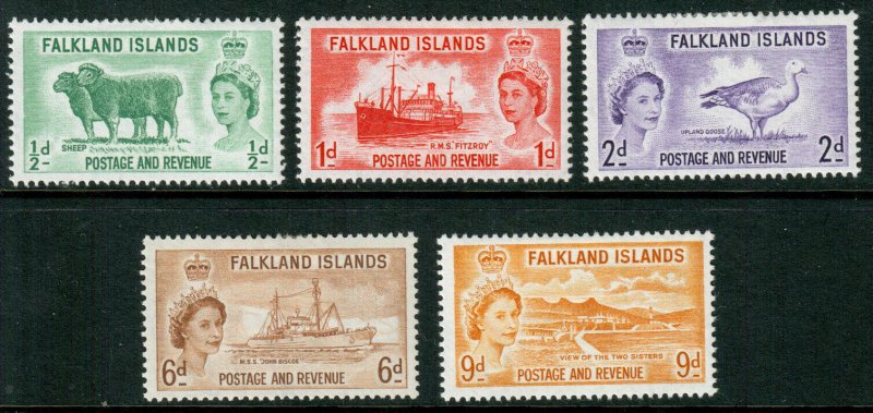 Falkland Islands QEII 1955 Part Set SG187/191 Mint Hinged MH