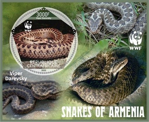 Stamps. Fauna Animals WWF Armenia Snakes  1+1 sheets perforated 2022 year Tsar