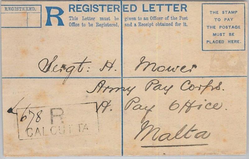 66039 - INDIA - Postal History -  REGISTERED COVER to MALTA 1893