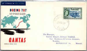 FIJI BRITISH 1959 CACHET FIRST JET FLIGHT AIRMAIL QANTAS COVER ADDR HAWAII