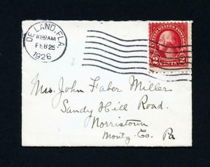 # 554 on cover from De Land, FL to Norristown, PA with Sympathy card - 2-25-1926