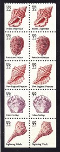 US 2121a MNH 1985 22¢ Seashells Booklet Pane of 10 Very Fine