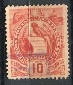 GUATEMALA; 1886 classic Quetzal Coat of Arms issue fine used 10c. value