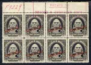 Honduras 1931 Columbus 20c unmounted mint block of 8 optd...