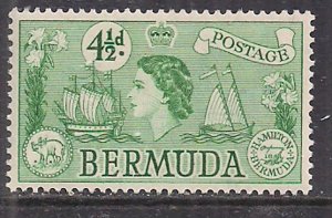 Bermuda 1953 - 62 QE2 4 1/2d  Green SG 142 MH ( K931 )